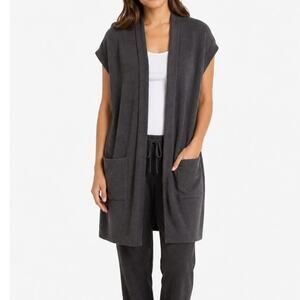 Barefoot Dreams Sleeveless Cardigan Vest CozyChic Ultra Lite Carbon Gray L Soft